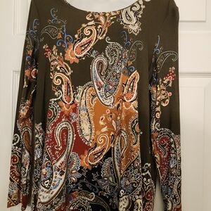 Chico's Olive Multicolor Paisley Long Sleeve Top